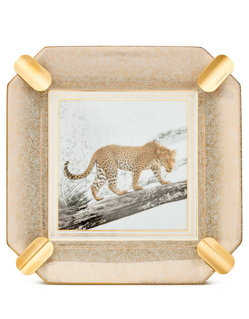 Stefano Ricci SR Octagon Porcelain Ashtray — Leopard / Gold, Face