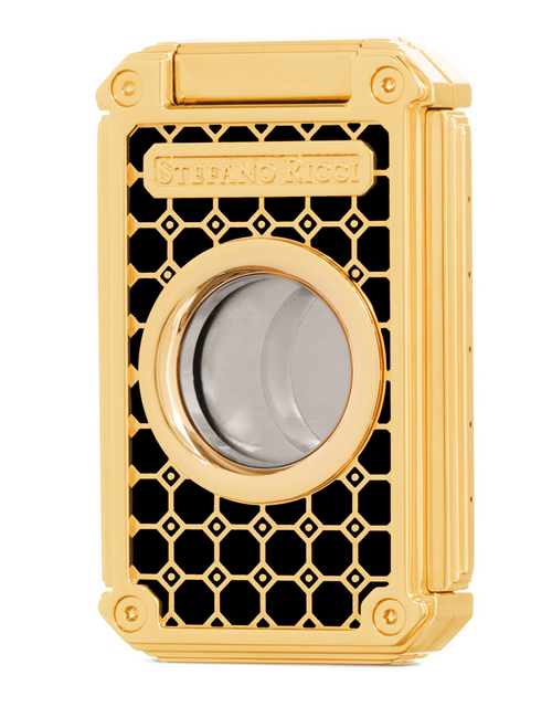 Stefano Ricci SR Cigar Cutter — Nail Polish Black / Gold, Face, Closed