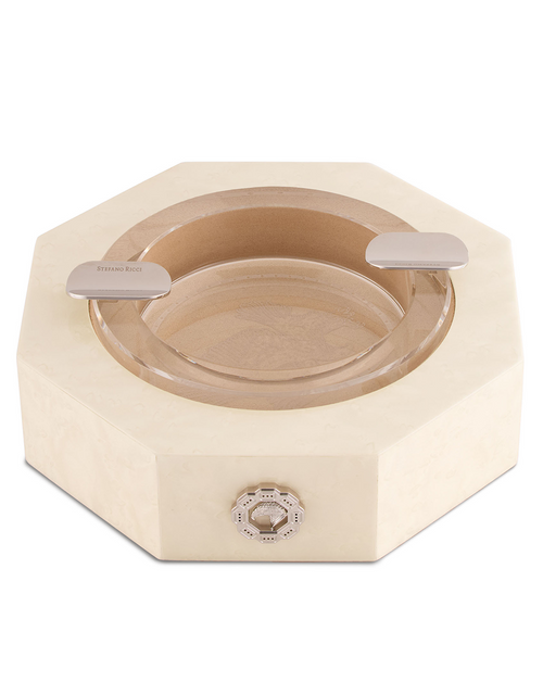 Stefano Ricci SR Octagonal Ashtray — Briar Root White / Palladium, Top, Angle