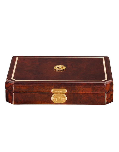 Stefano Ricci SR Travel Humidor 9 Cigars — Black Walnut Root / Gold, Top, Closed