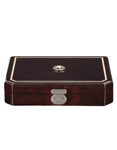 Stefano Ricci SR Travel Humidor 9 Cigars — Black Walnut Root / Palladium, Top, Closed