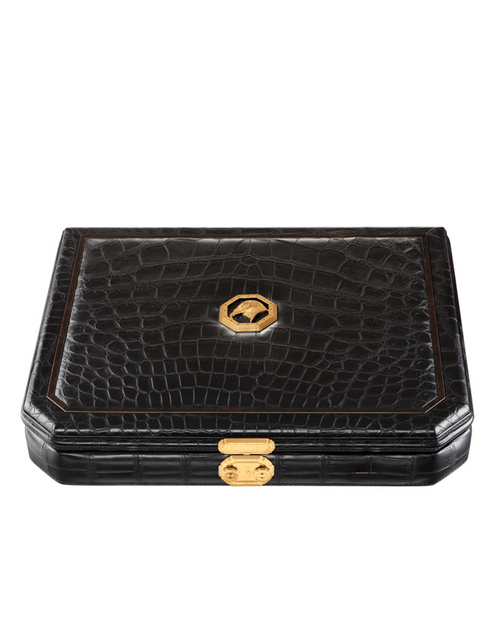 Stefano Ricci SR Travel Humidor 9 Cigars — Crocodile Leather / Gold, Top, Closed