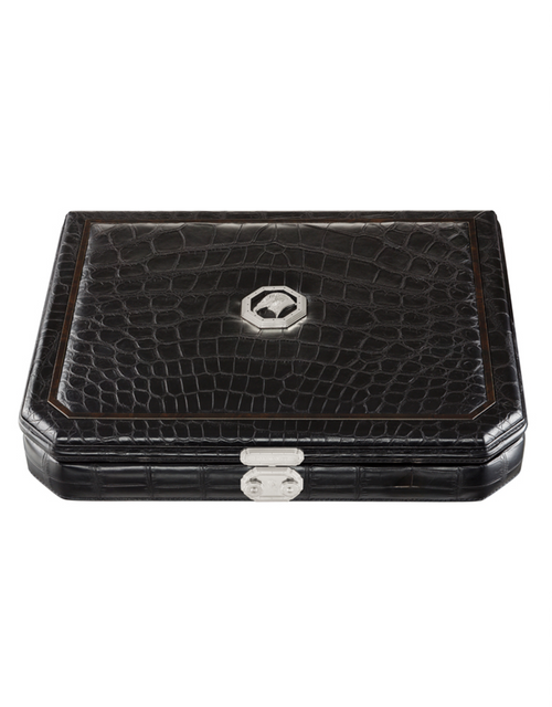 Stefano Ricci SR Travel Humidor 9 Cigars — Crocodile Leather / Palladium, Top, Closed