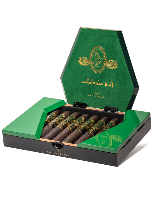 La Flor Dominicana LFD Andalusian Bull 10th Anniversary Maduro Box Open Angled