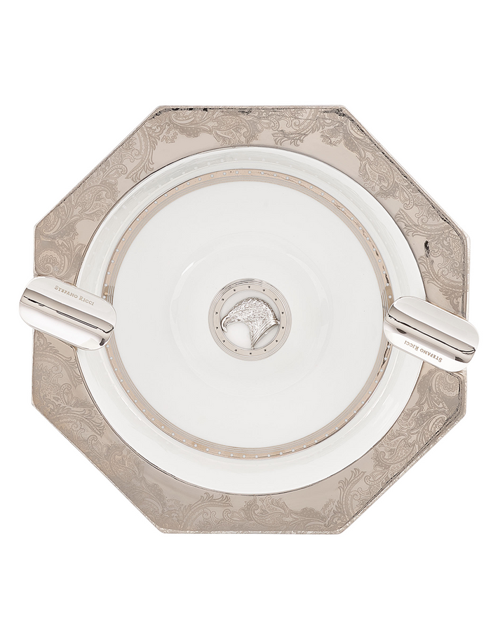 Stefano Ricci Octagonal Porcelain Ashtray in Platinum and Fine Paisley Stefano Ricci Octagonal Porcelain Ashtray in Platinum and Fine Paisley