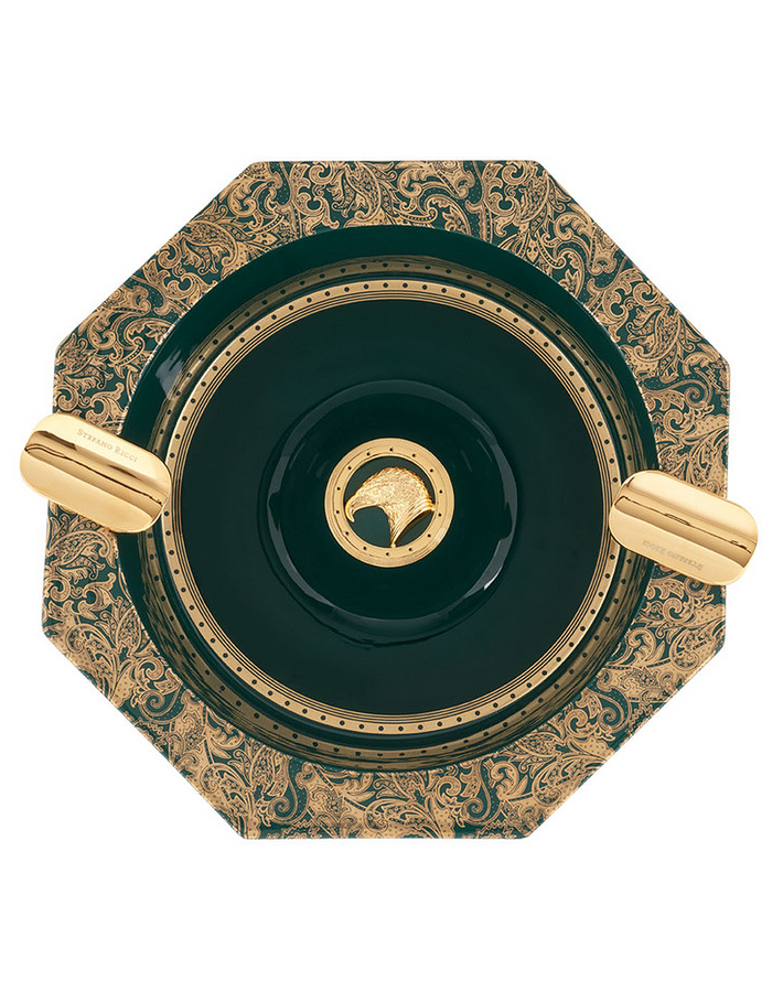 Stefano Ricci Octagonal Porcelain Ashtray in Black and Fine Paisley Face Stefano Ricci Octagonal Porcelain Ashtray in Black and Fine Paisley Face