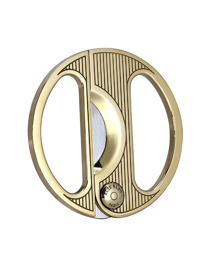 Elie Bleu EBC-2 Cigar Cutter Round - Stainless Steel - Gold Vertical Lines Closed