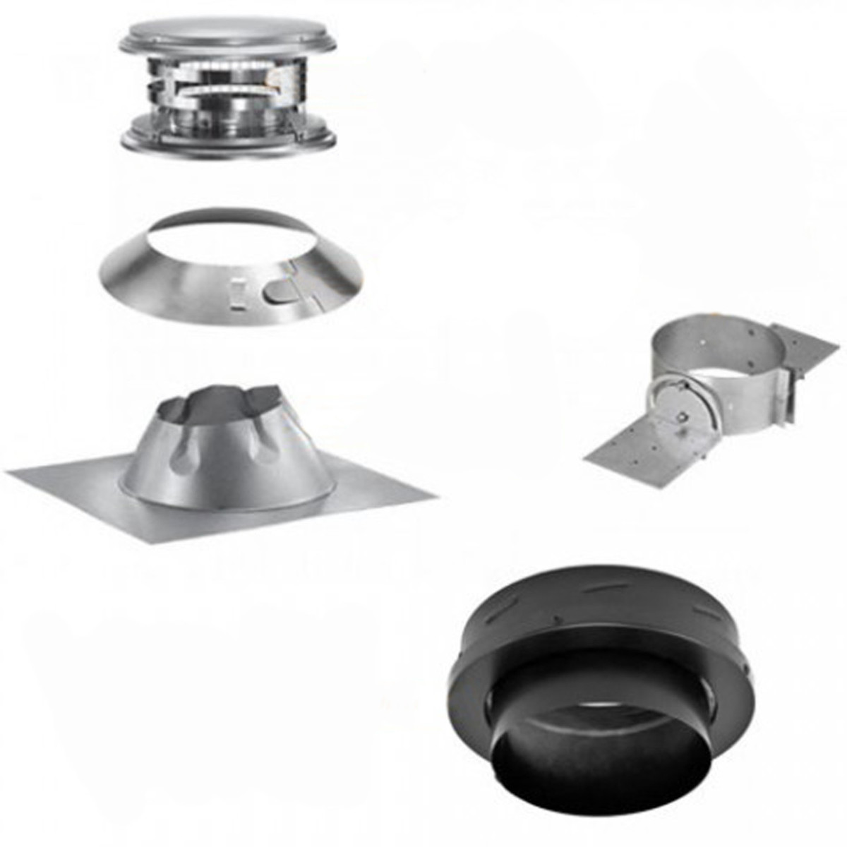Through The Attic Kit for 6 Inner Diameter Chimney Pipe with Spark Guard  Chimney Cap 11 Support Box / Flat Roof Flashing