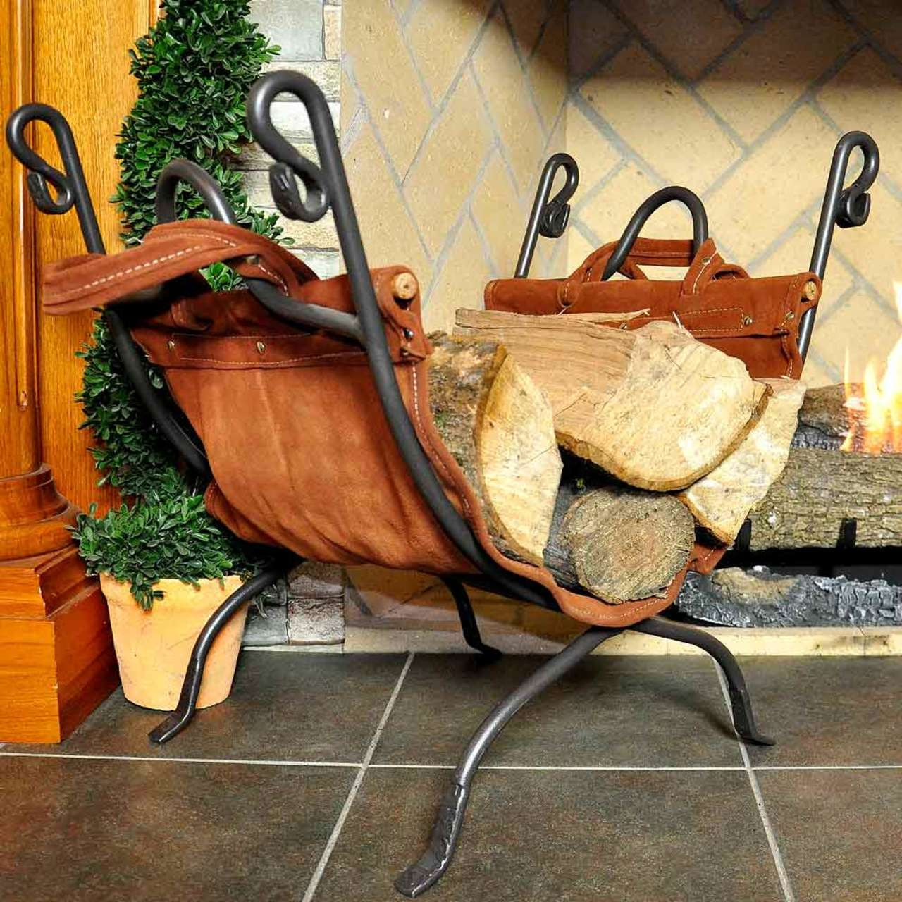 Felt Firewood Basket, Wood Carrier Holder Bag, Fireplace Wood Bag
