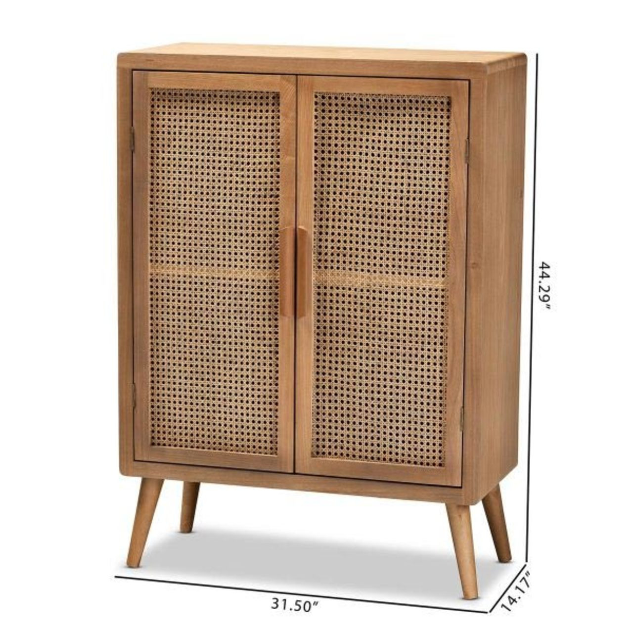 Baxton Studio Alina Medium Oak Wood and Rattan 2 Door Accent