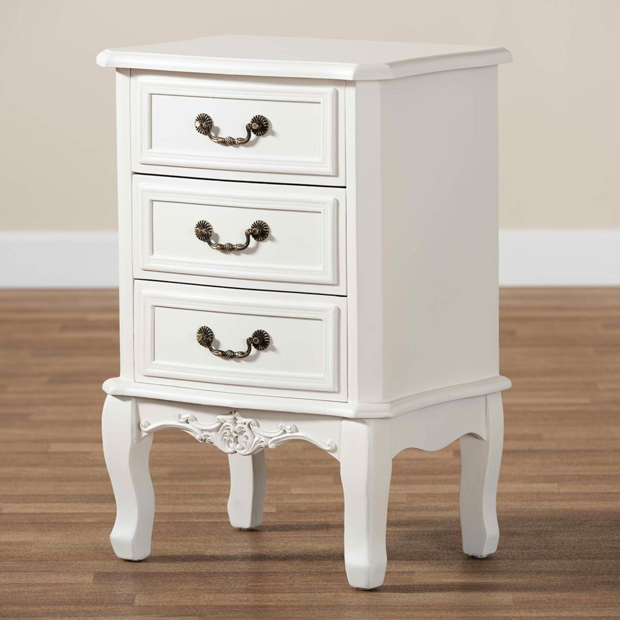 Gabrielle White 3 Drawer Wood Nightst