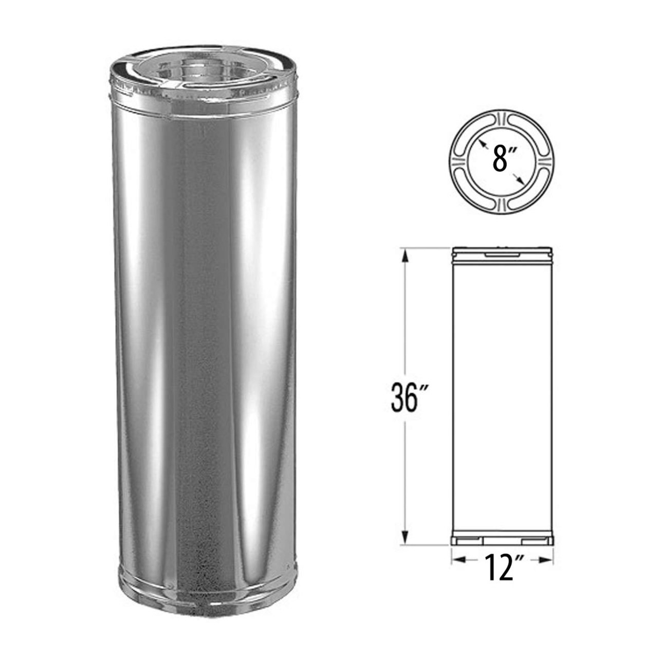 8 DuraPlus Stainless Steel Chimney Pipe - 36 Length 8DP-36SS