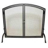 Medium Single Panel Black Wrought Iron Fireplace Screen with Doors