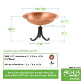 13" Hammered Solid Copper Birdbath with Tripod Stand