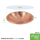 14" Solid Hammered Copper Bowl w/ Rim