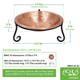 Solid Hammered Copper Birdbath with Short Stand