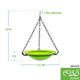 Crackle Glass Hanging Birdbath- Fern Green
