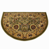 46'' Half Round Green and Taupe Kashan Hearth Rug