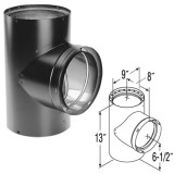 8'' DVL Double-Wall Black Tee with Clean-Out Cap with diagram