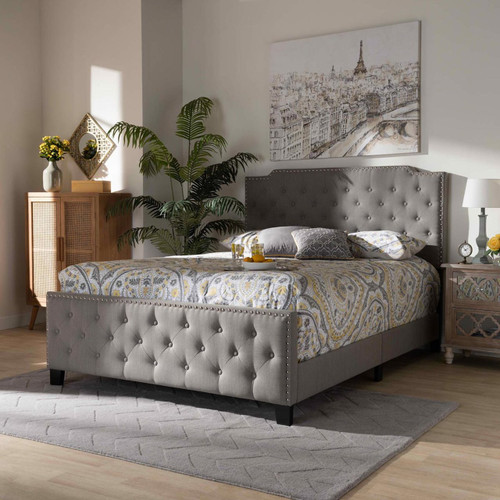 Marion Grey Fabric Button Tufted King Size Panel Bed