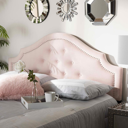 Baxton Studio Rita Modern and Contemporary Light Pink Velvet Fabric  Upholstered Headboard 