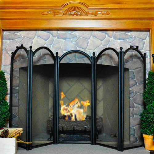5 Fold Large Diameter Fireplace Screen - Black