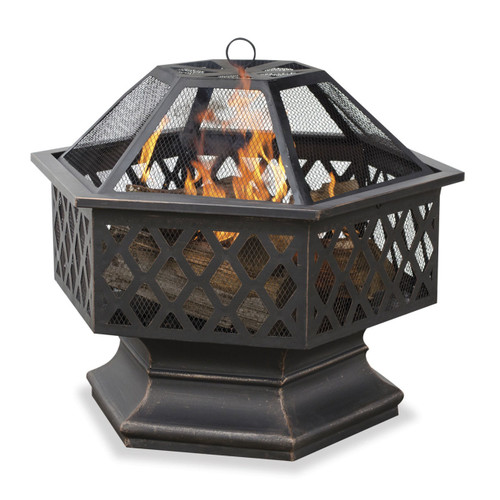 Oil Rubbed Bronze Wood Burning Outdoor Fire Bowl w/ Lattice Design
