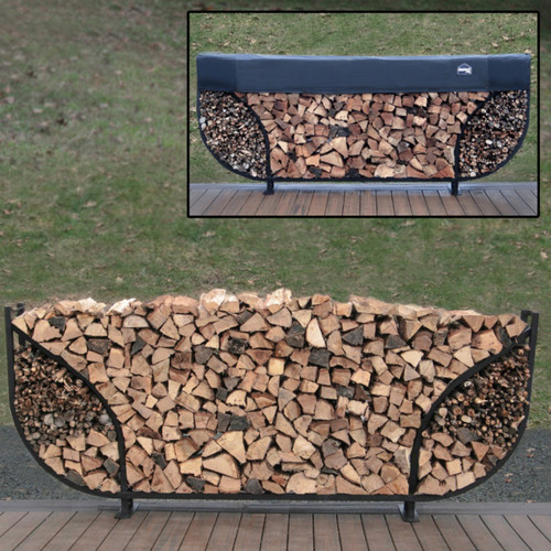 SHELTER-IT 8' Double Leaf Black Firewood Storage Rack with Kindling Storage - 1' Cover Included