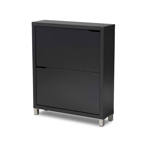 Baxton Studio Simms Modern and Contemporary  Grey Finished Wood Shoe Storage Cabinet with 4 Fold-Out Racks
