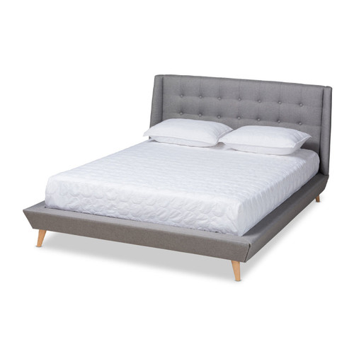 Baxton Studio Naya Mid-Century Modern Gray Fabric Upholstered King Size Wingback Platform Bed