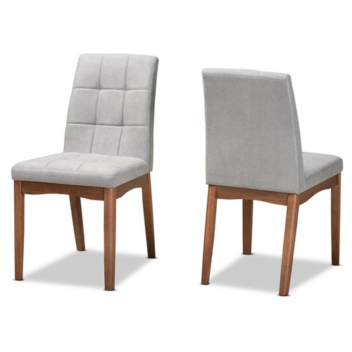 Baxton Studio Tara Mid-Century Modern Transitional Light Gray Fabric Upholstered and Walnut Brown Finished Wood 2-Piece Dining Chair Set