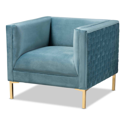 Baxton Studio Seraphin Glam and Luxe Light Blue Velvet Fabric Upholstered Gold Finished Armchair