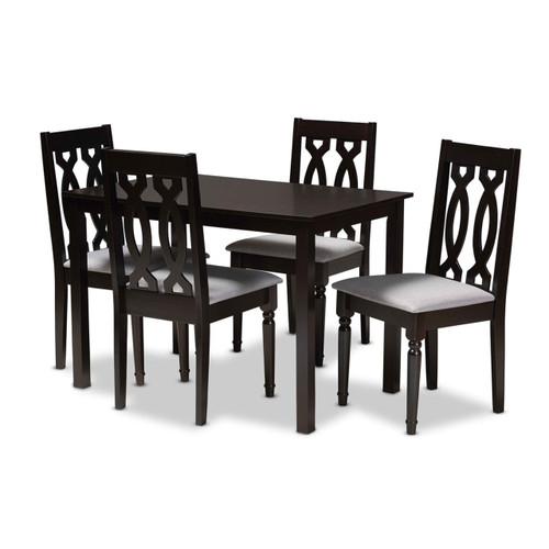 Baxton Studio Cherese Modern and Contemporary Grey Fabric Upholstered Espresso Brown Finished 5-Piece Wood Dining Set