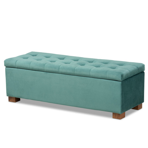 Baxton Studio Roanoke Modern and Contemporary Teal Blue Velvet Fabric Upholstered Grid-Tufted Storage Ottoman Bench