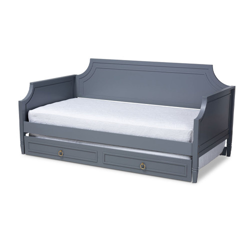 Baxton Studio Mariana Classic and Traditional Grey Finished Wood Twin Size Daybed with Trundle