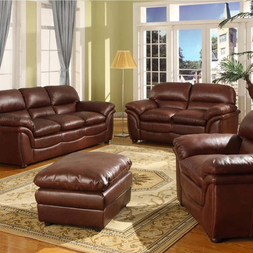Baxton Studio Redding Cognac Brown Leather Modern Sofa Set