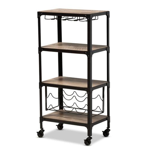 Baxton Studio Bristol Metal and Wood Mobile Serving Cart