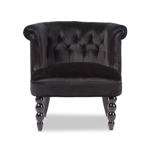 Baxton Studio Flax Victorian Style Contemporary Black Velvet Fabric Upholstered Vanity Accent Chair