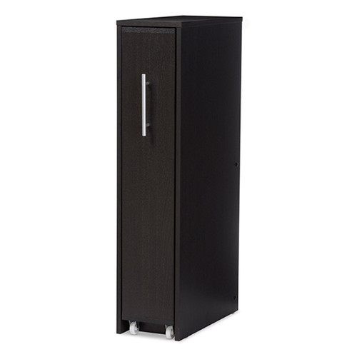 Baxton Studio Lindo Dark Brown Wood Bookcase with One Pulled-out Door Shelving Cabinet