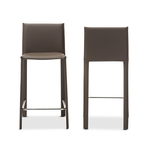 Baxton Studio Crawford Modern and Contemporary Taupe Leather Upholstered Counter Height Stool (Set of 2)