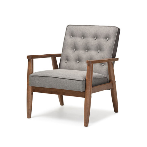 Baxton Studio Sorrento Mid-Century Retro Modern Grey Fabric Upholstered Wooden Lounge Chair