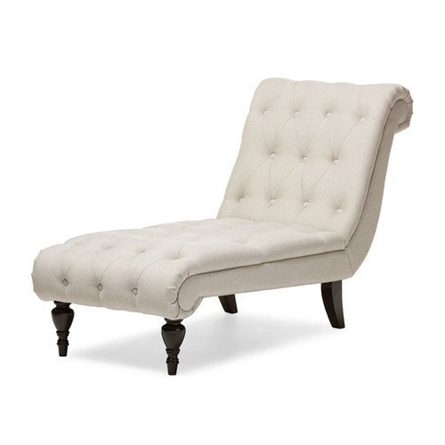 Baxton Studio Layla Mid-Century Modern Light Beige Fabric Upholstered Button-tufted Chaise Lounge