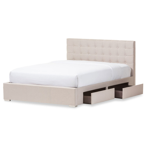 Baxton Studio Rene Modern and Contemporary Beige Fabric 4-drawer Queen Size Storage Platform Bed