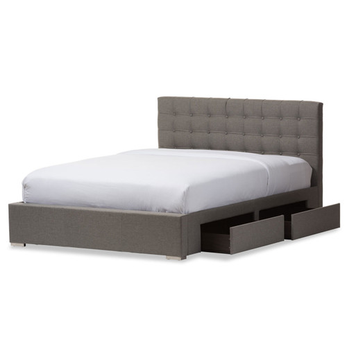 Baxton Studio Rene Modern and Contemporary King Size Grey Fabric 4-drawer Storage Platform Bed