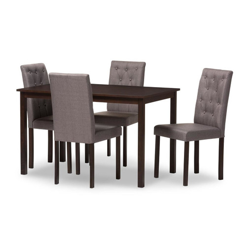 Baxton Studio Gardner Modern and Contemporary 5-Piece Dark Brown Finished Gray Fabric Upholstered Dining Set