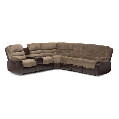 Baxton Studio Robinson Modern and Contemporary Taupe Fabric and Brown Faux Leather Two-Tone Sectional Sofa