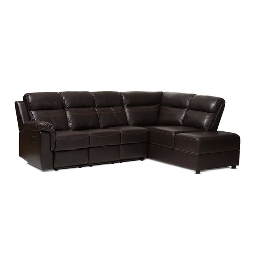 Baxton Studio Roland Modern and Contemporary Dark Brown Faux Leather 2-Piece Sectional with Recliner and Storage Chaise - Dark Brown