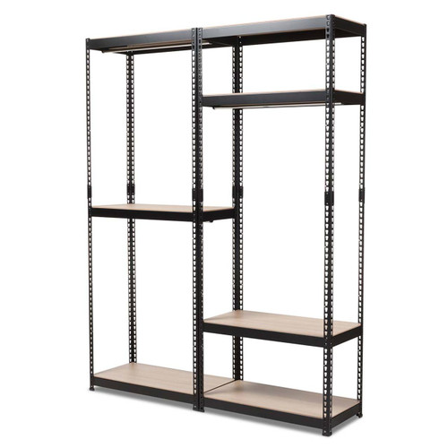 Baxton Studio Gavin Black Metal 3-Shelf Closet Storage Racking Organizer -  BH06-Black-Shelf