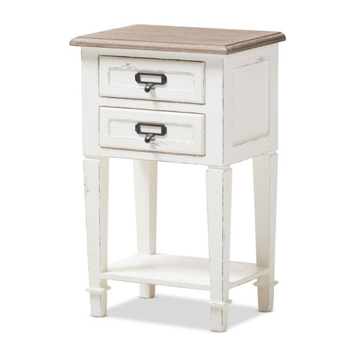 Baxton Studio Dauphine Provincial Style Weathered Oak and White Wash Distressed Finish Nightstand