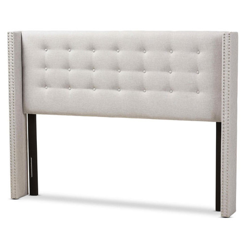 Baxton Studio Ginaro Modern And Contemporary Greyish Beige Fabric Button-Tufted Nail head King Size Winged Headboard